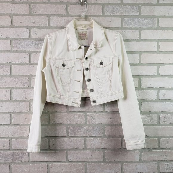 Free People Cropped Demin Jacket Womens Size Small S White Cotton Jean Jacket